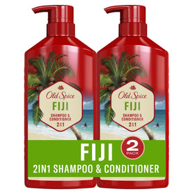 Old Spice front packaging showing Fiji twin pack and easy-grip bottle for faster routines