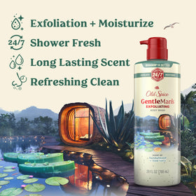 Old Spice pump and label closeup highlighting product name and key benefits