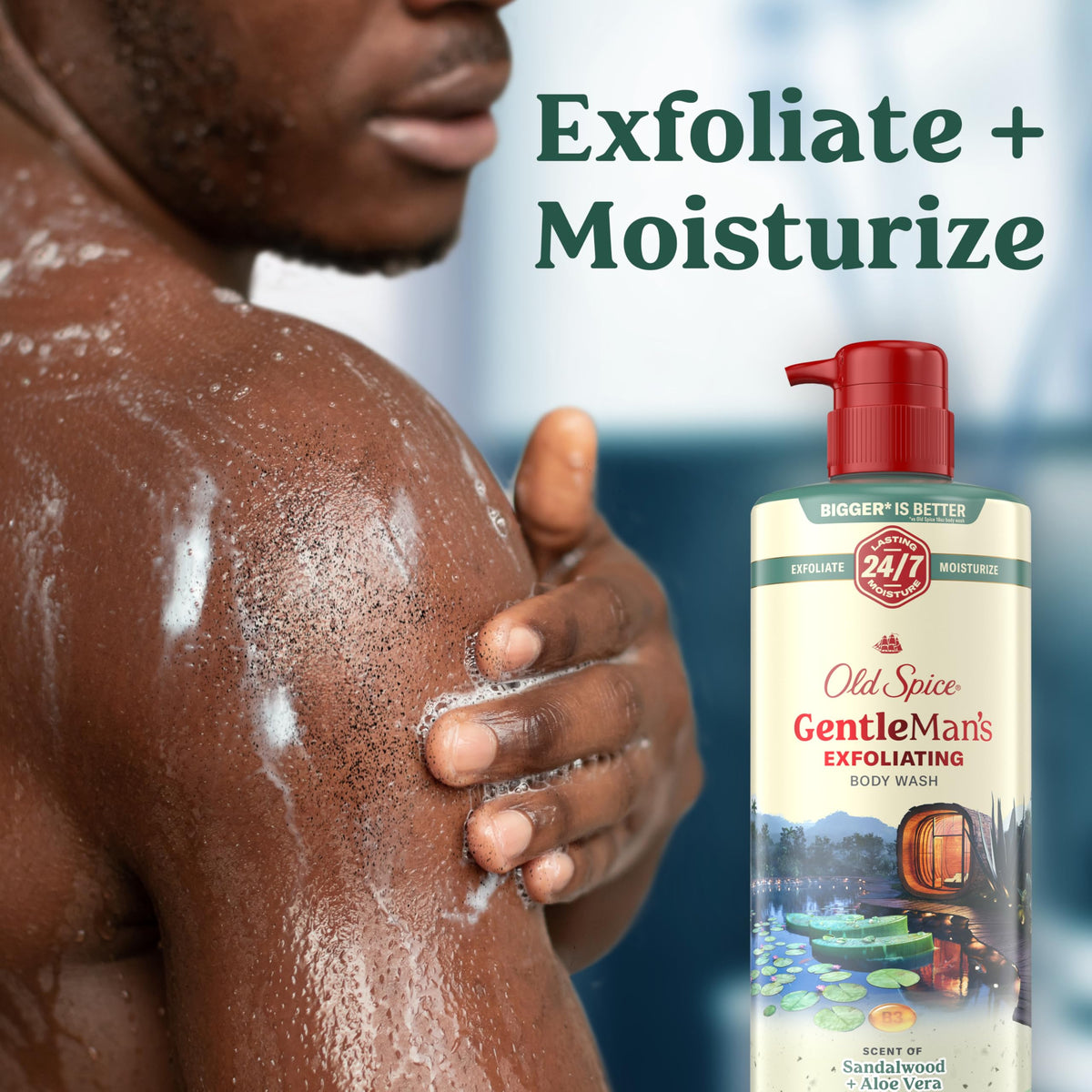 Old Spice foam texture close-up showing gentle exfoliating lather and hydration