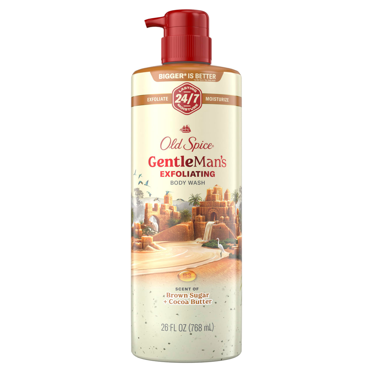 Old Spice GentleMan's front label showing scent and size benefits