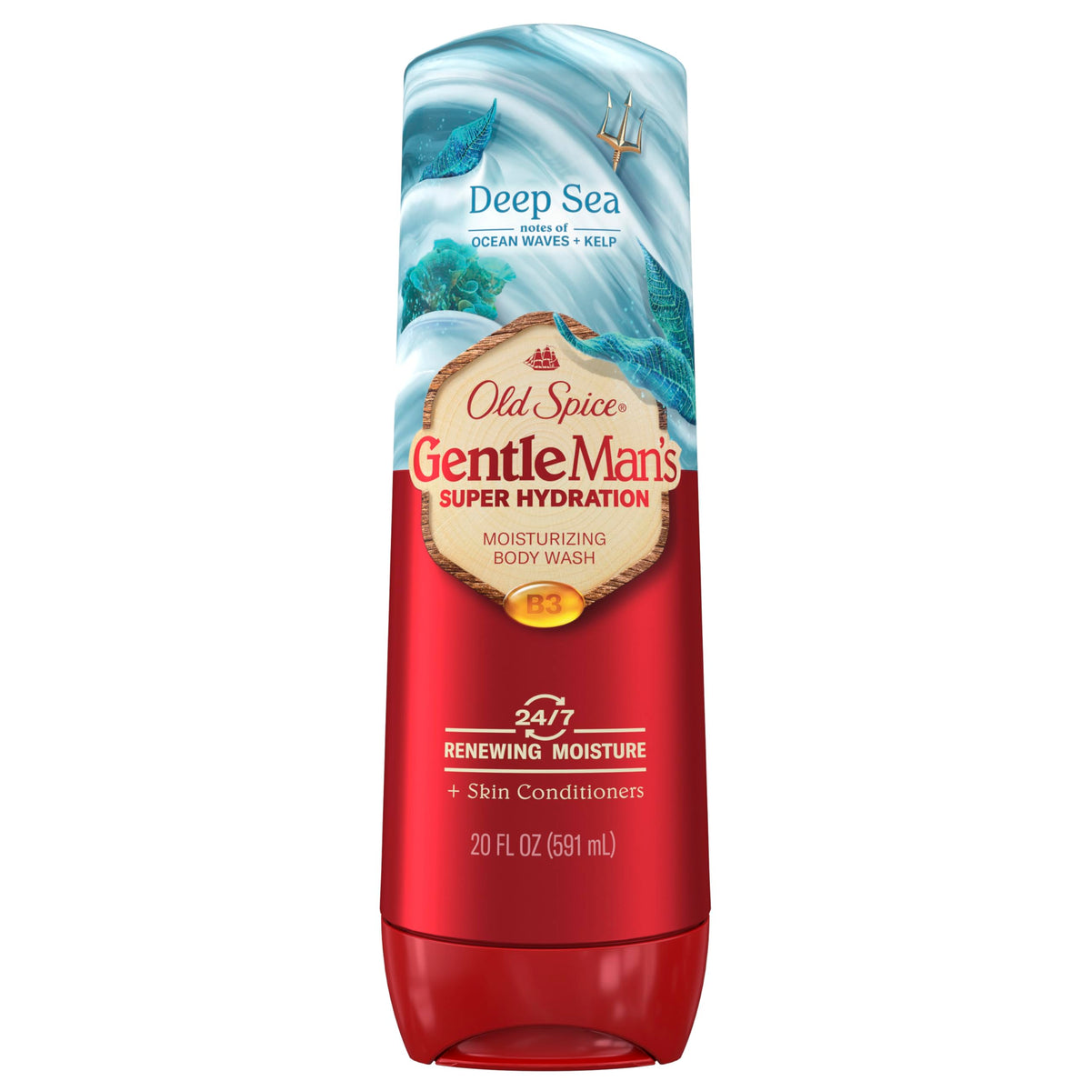 Old Spice bottle front label showing product name and 20 oz size benefit