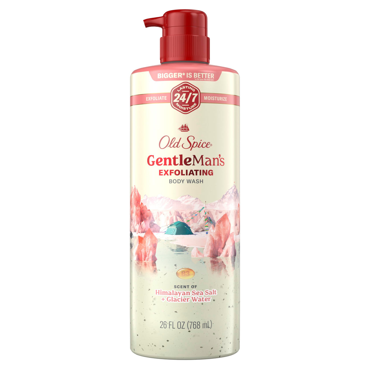 Old Spice front packaging showing GentleMan's 26 oz bottle and scent