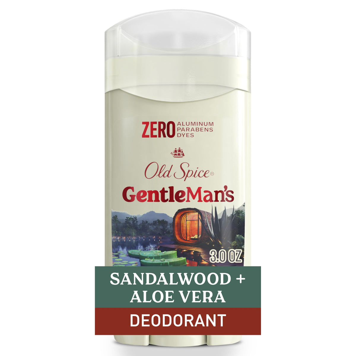 Old Spice GentleMan's front stick showing sandalwood scent and dry-feel benefit