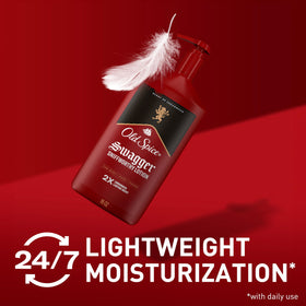 Person applying Old Spice lotion to hands to show quick hydration benefit