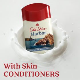 Old Spice Harbor placed on bathroom vanity illustrating daily routine convenience
