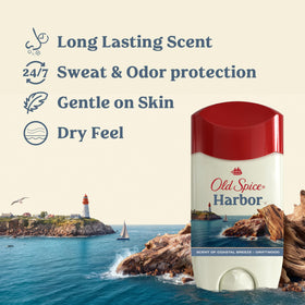 Old Spice Harbor stick top view with smooth glide and dry finish benefit