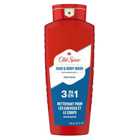 Old Spice bottle front view showing branding and benefits