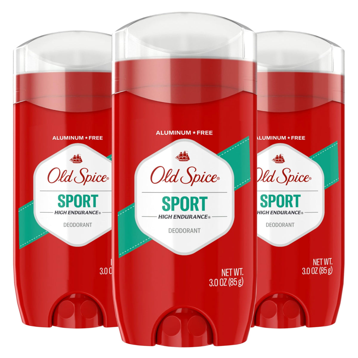 Old Spice High Endurance front packaging showing sport scent and aluminum-free benefit
