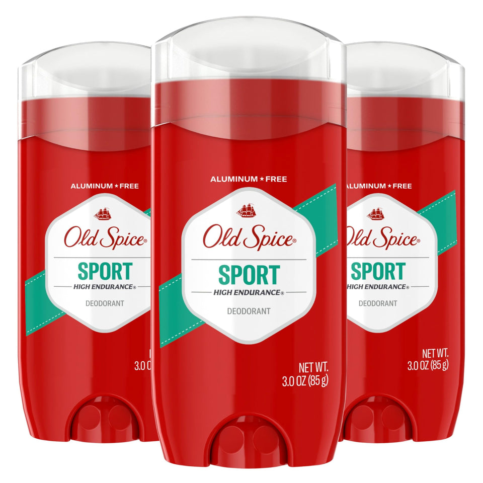 Old Spice High Endurance front packaging showing sport scent and aluminum-free benefit