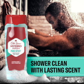 Old Spice Hydro Wash lifestyle shot at beach conveying sporty freshness