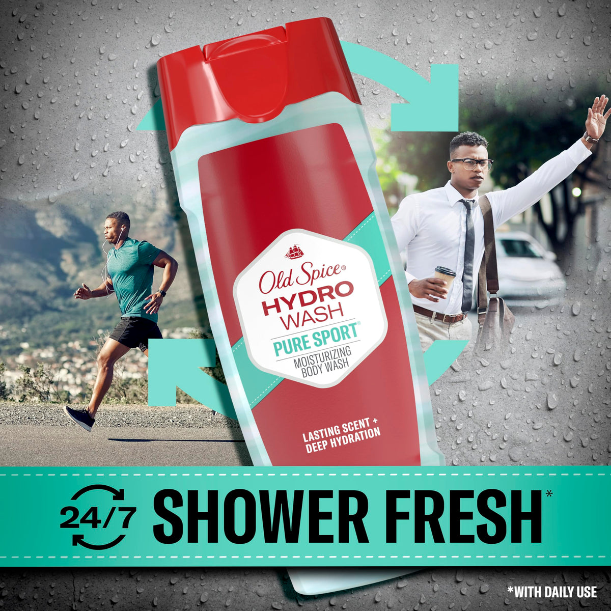 Old Spice Hydro Wash bottle in hand for size and grip benefit