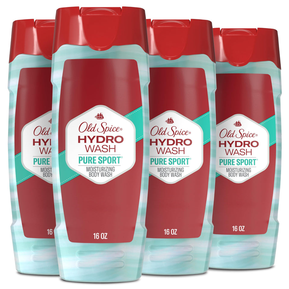 Old Spice Hydro Wash front packaging shows bottle and scent benefit