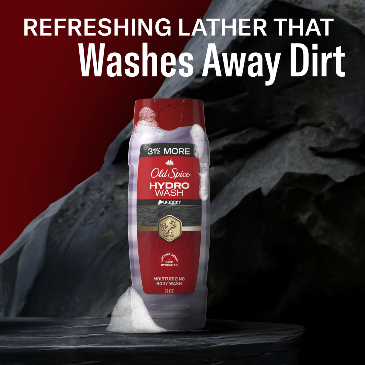 Old Spice in-shower usage demonstrating quick cleanse and hydration benefit