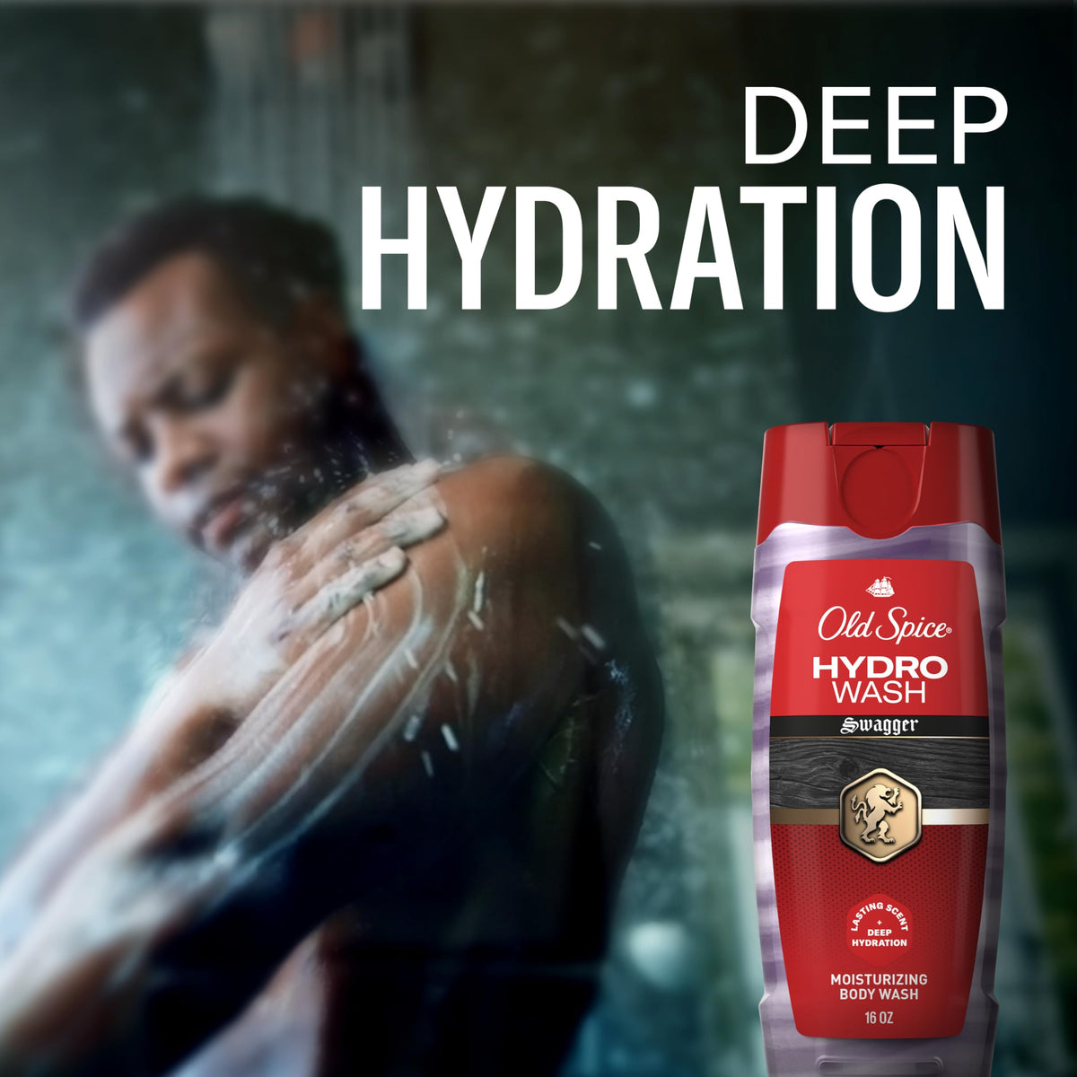 Old Spice ingredient label close-up displaying key moisturizing components for transparency