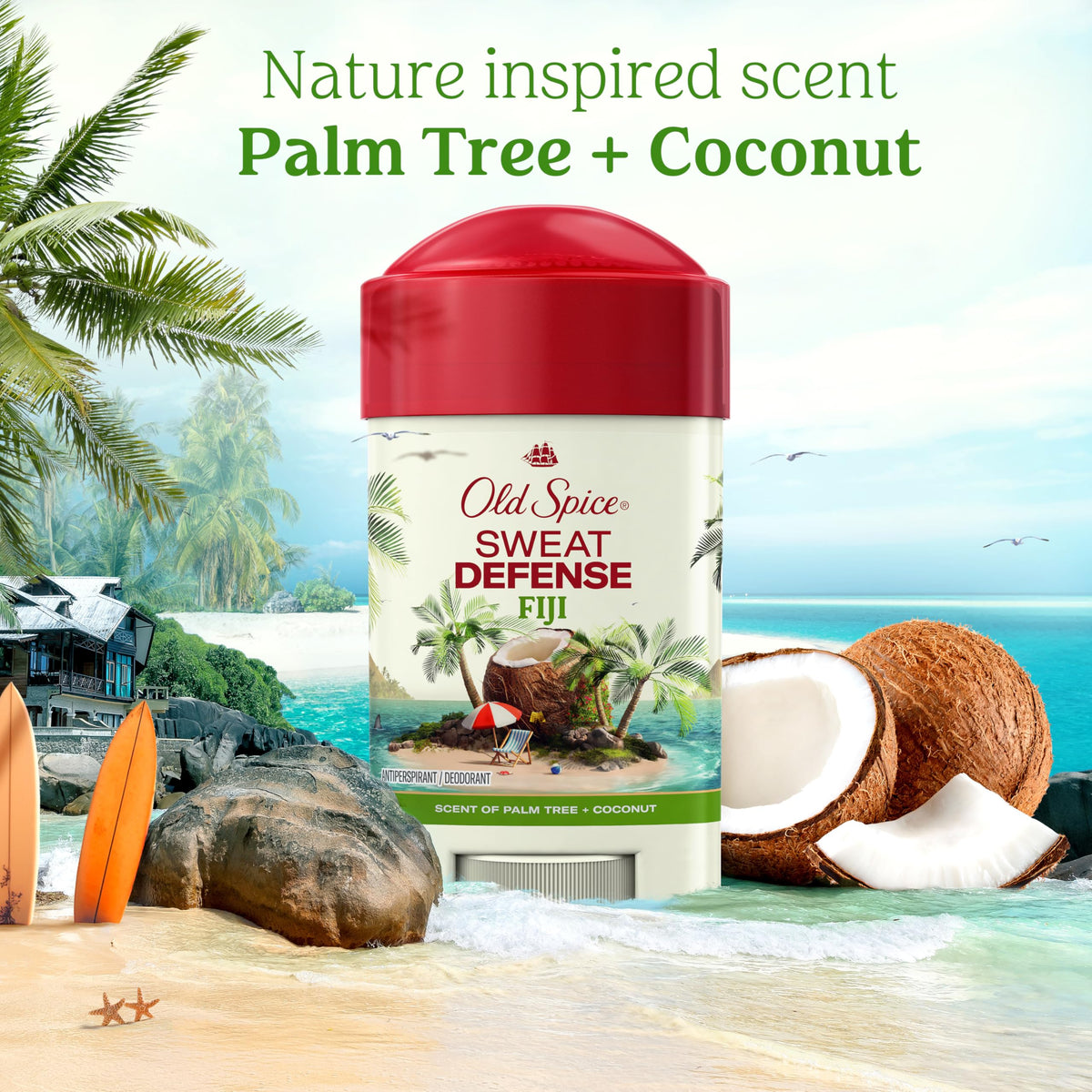 Old Spice stick in hand demonstrating 2.6 oz size and portability benefit