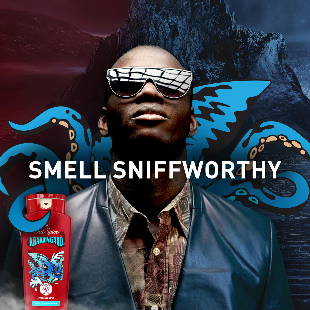 Old Spice in-shower use by man illustrating convenience and clean result