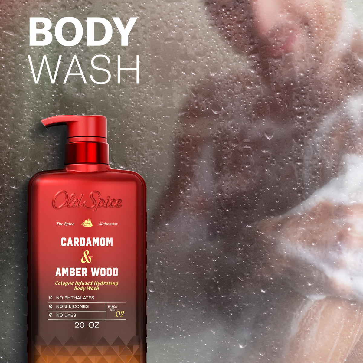 Old Spice label and ingredient panel close-up showing no phthalates and clarity