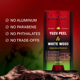 Old Spice ingredient label closeup highlighting aluminum-free clean formula benefit