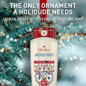 Old Spice Jacked Frost label close-up featuring Frosted Mint scent information