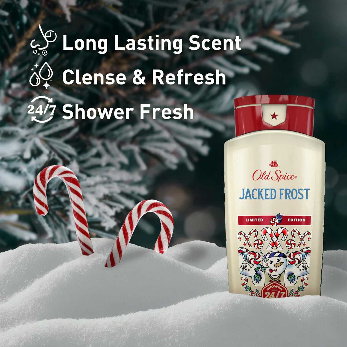 Old Spice Jacked Frost pump-top detail for easy dispensing and controlled lather