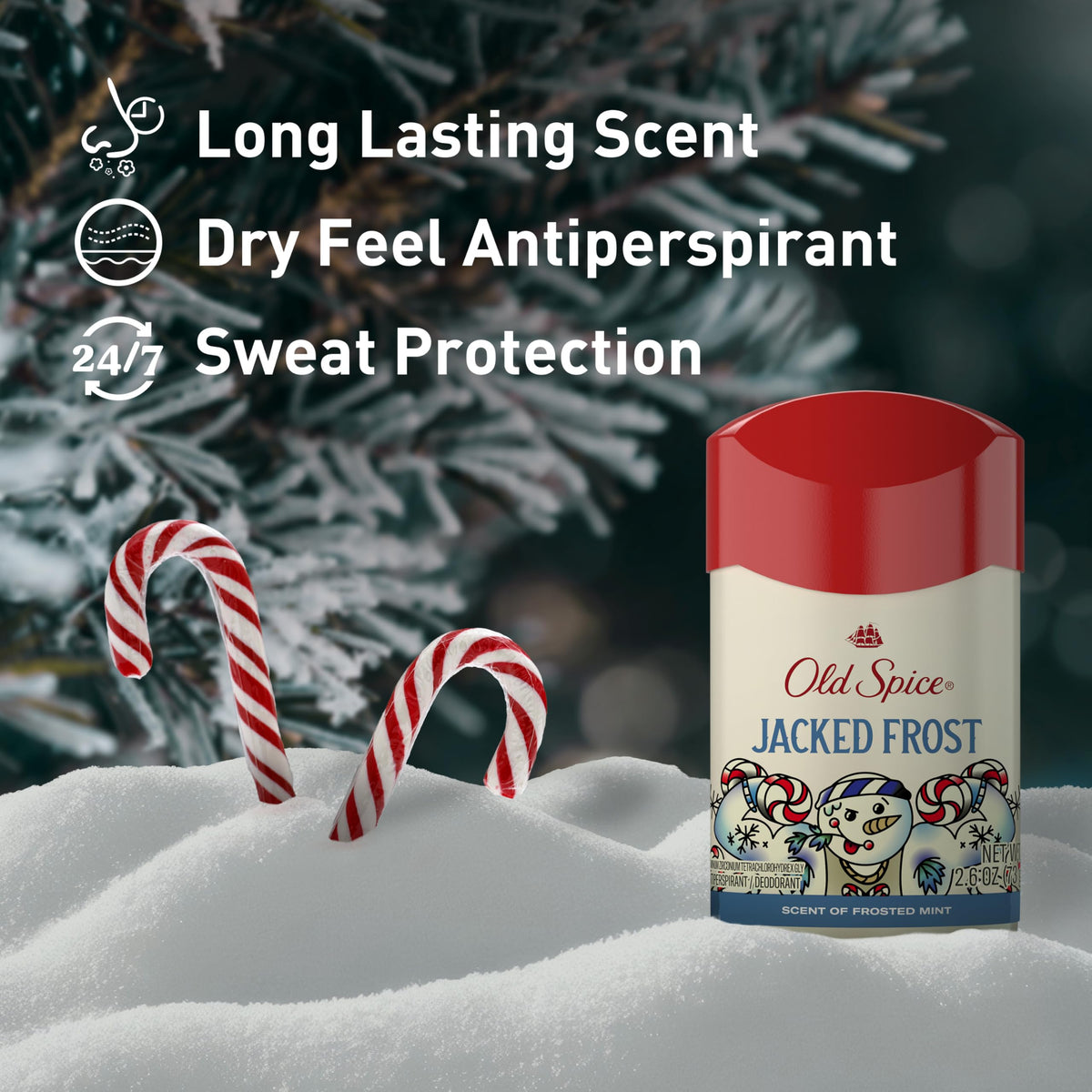 Old Spice antiperspirant stick twisted open highlighting application ease and mess-free control benefit