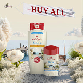 Old Spice jasmine and cotton notes displayed with flowers highlighting subtle scent benefit