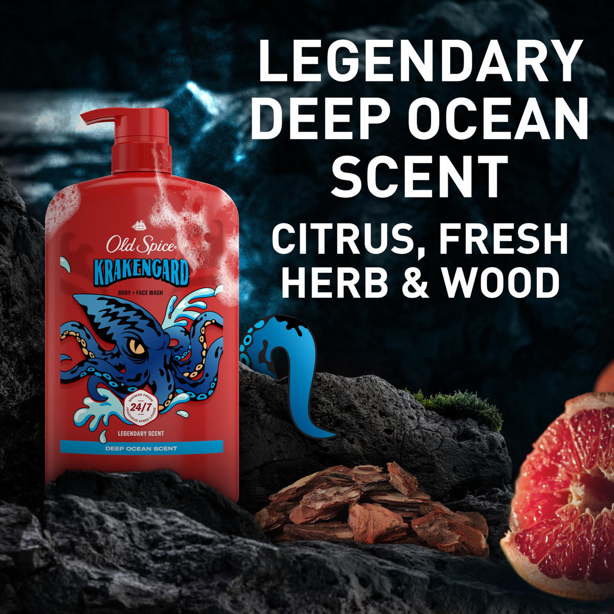 Old Spice Krakengard ingredient representation with citrus and wood notes visible