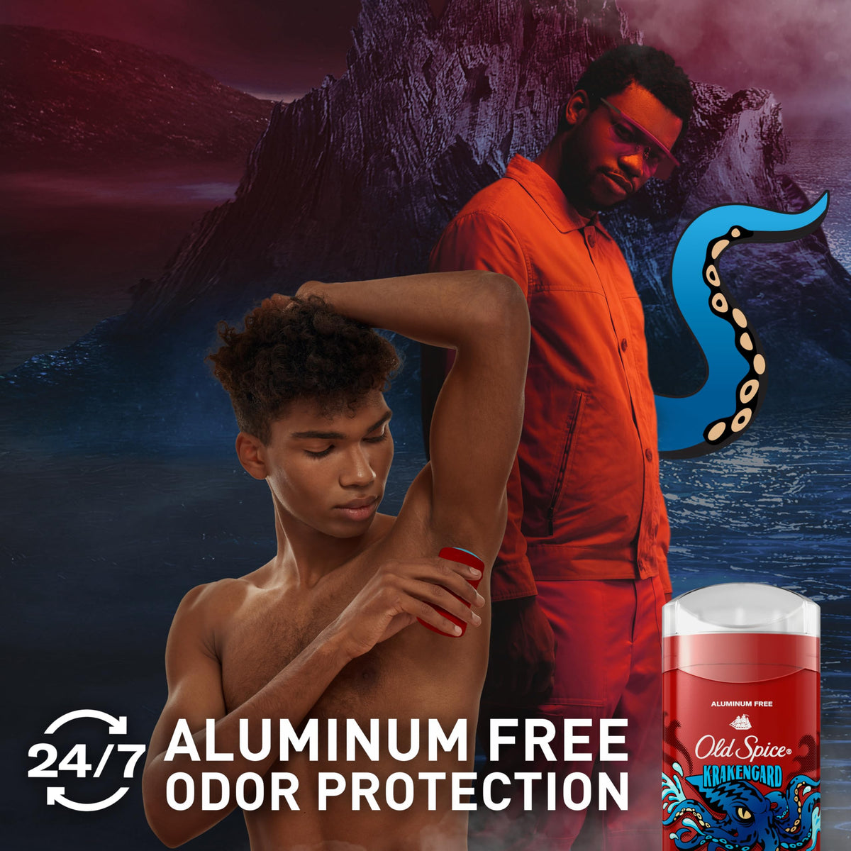 Label detail of Old Spice Krakengard highlighting Deep Ocean fragrance notes