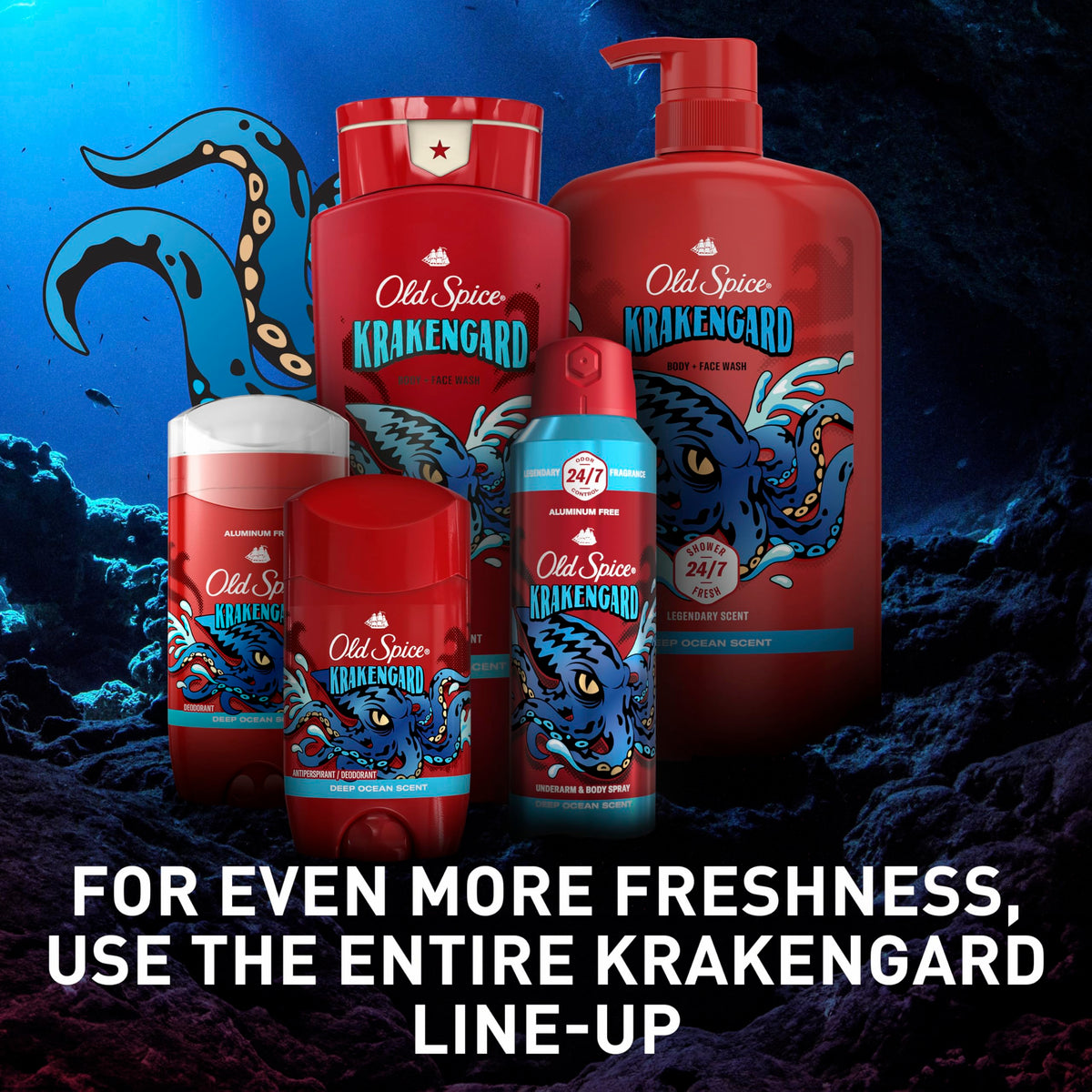 Old Spice Krakengard used in shower by man enjoying long-lasting fragrance