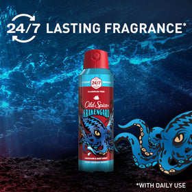 Old Spice Krakengard spray cloud texture illustrating fast-drying fresh scent benefit
