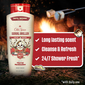 Old Spice label close-up highlighting scent name and product features clearly