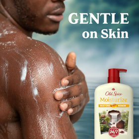 Old Spice label close-up displaying ingredients and skin-friendly formula