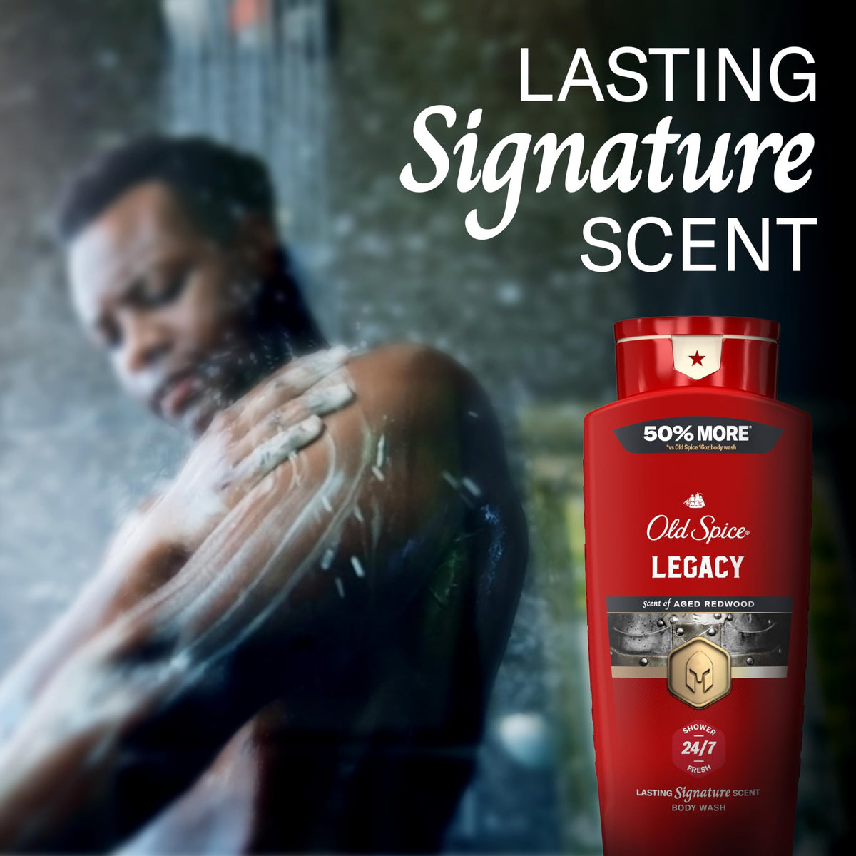 Close-up of Old Spice lather texture highlighting moisturizing, gentle clean