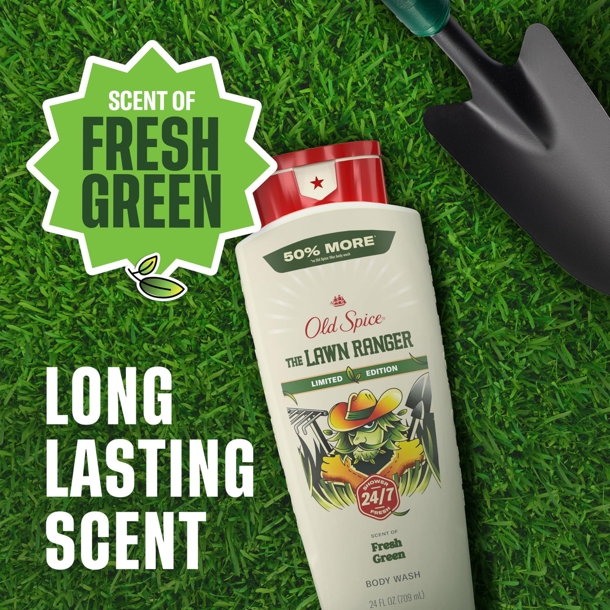 Old Spice Lawn Ranger bottle in hand showing 24 oz scale and value