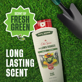 Old Spice Lawn Ranger bottle in hand showing 24 oz scale and value