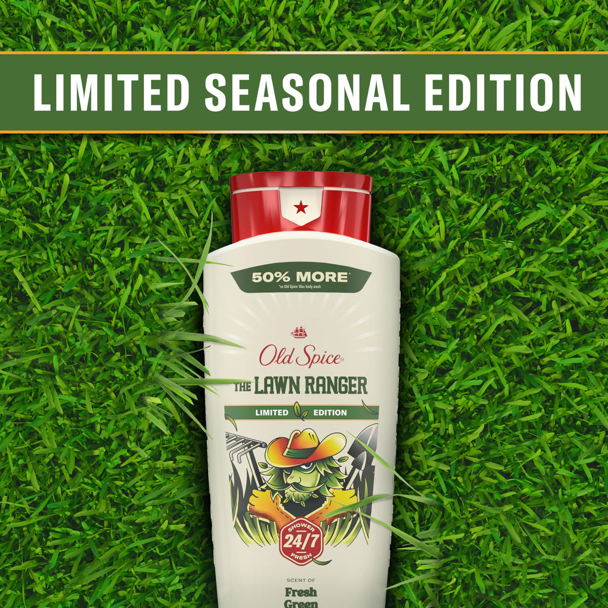Old Spice Lawn Ranger on towel lifestyle scene conveying fresh post-shower feel