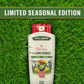 Old Spice Lawn Ranger on towel lifestyle scene conveying fresh post-shower feel