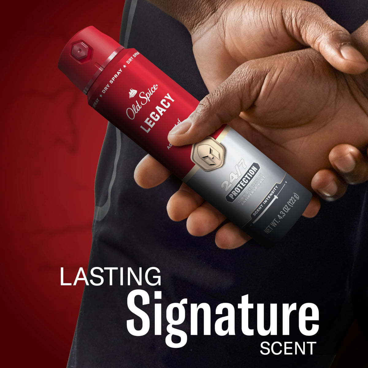 Old Spice Legacy being applied after workout showcasing sweat control