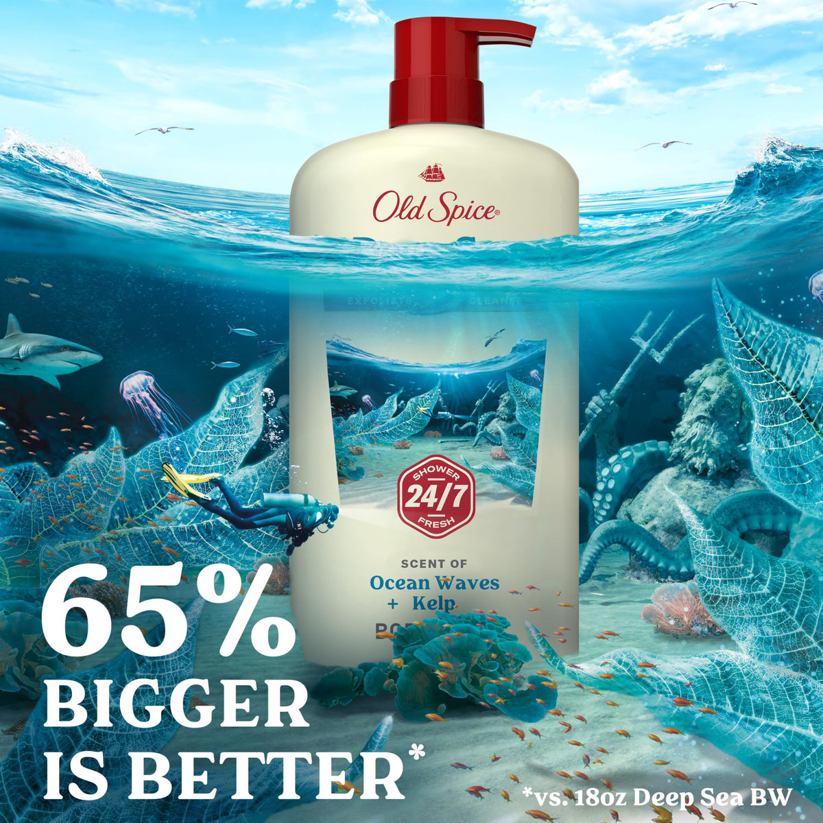 Old Spice bottle in styled bathroom conveying fresh, confidence-boosting scent