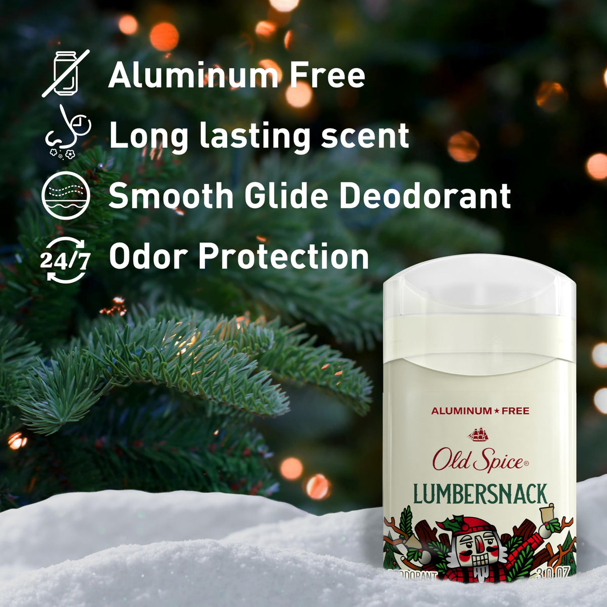 Old Spice LumberSnack stick close-up highlighting smooth applicator and odor control