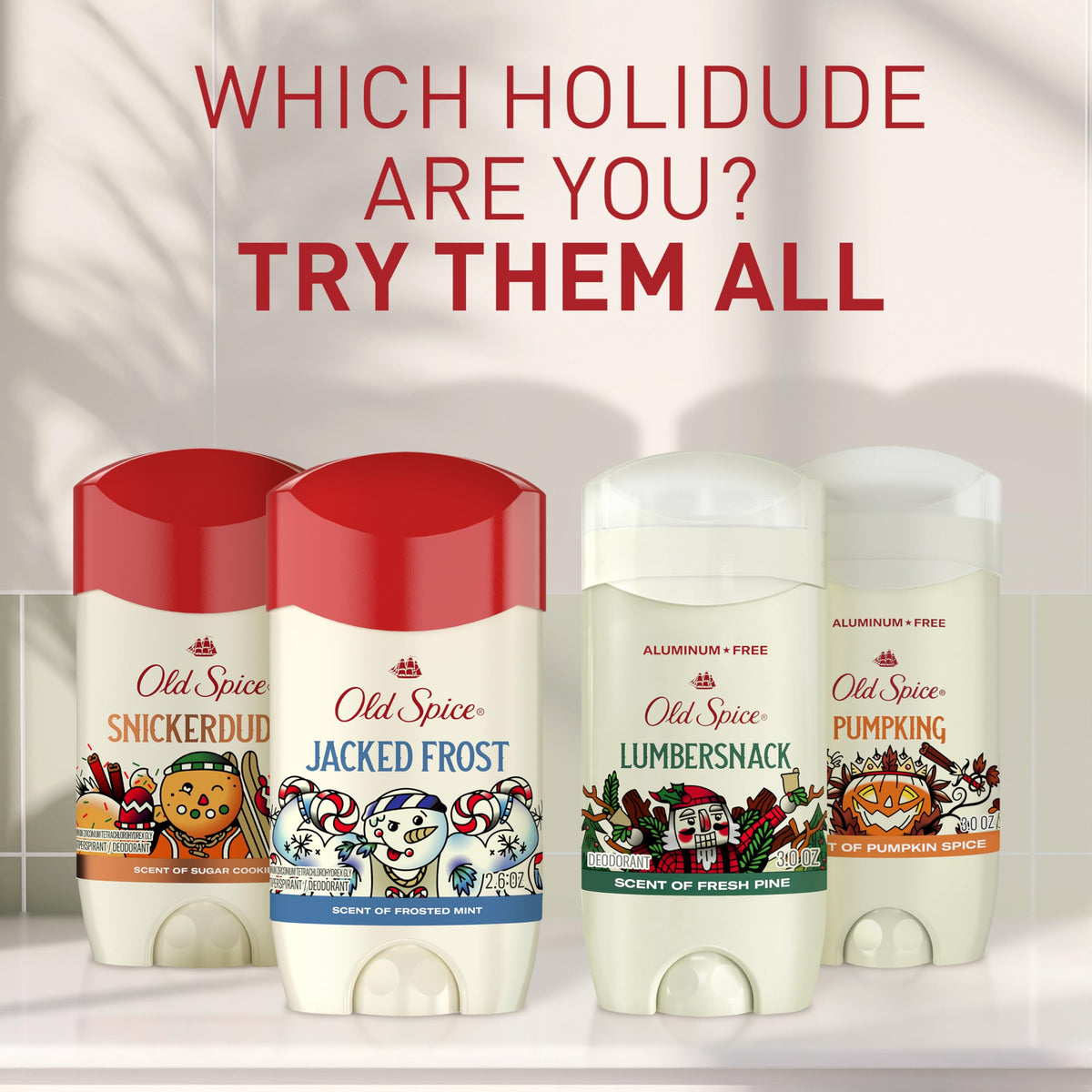Old Spice LumberSnack styled in stocking for holiday gift appeal and festive scent