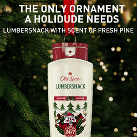 Old Spice LumberSnack next to Holidudes deodorant showing coordinated layered scent