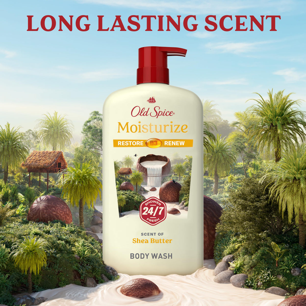 Old Spice in-shower lifestyle photo showing fresh scent confidence