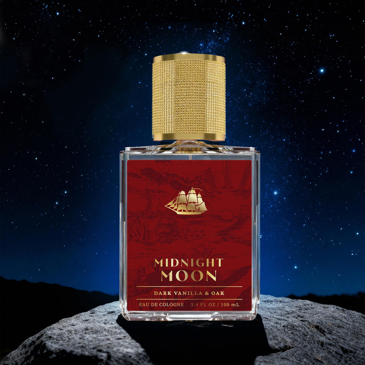Old Spice bottle held in hand for Midnight Moon size and portability benefit