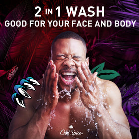 Old Spice NightPanther bottle next to hand to show 33.4 oz scale and value-size convenience