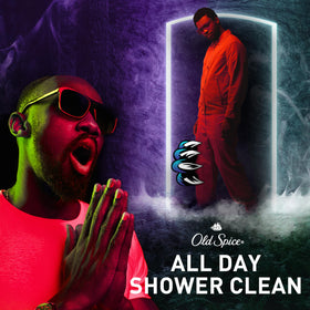 Old Spice NightPanther in-shower lifestyle image showing quick 2-in-1 face and body application benefit