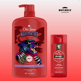 Old Spice NightPanther pump and cap detail for easy dispensing and convenient shower use