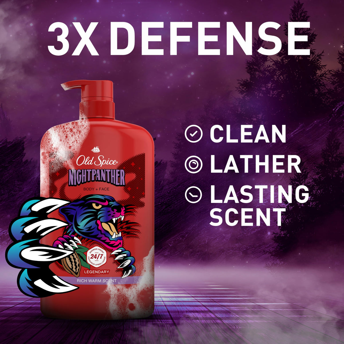 Old Spice NightPanther creamy lather closeup showing rich foam for effective cleansing