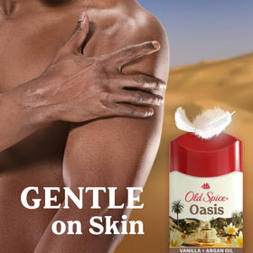 Old Spice Oasis close-up with vanilla and argan visual suggesting warm scent