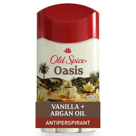 Old Spice front packaging showing Oasis scent and 2.6 oz size for daily protection